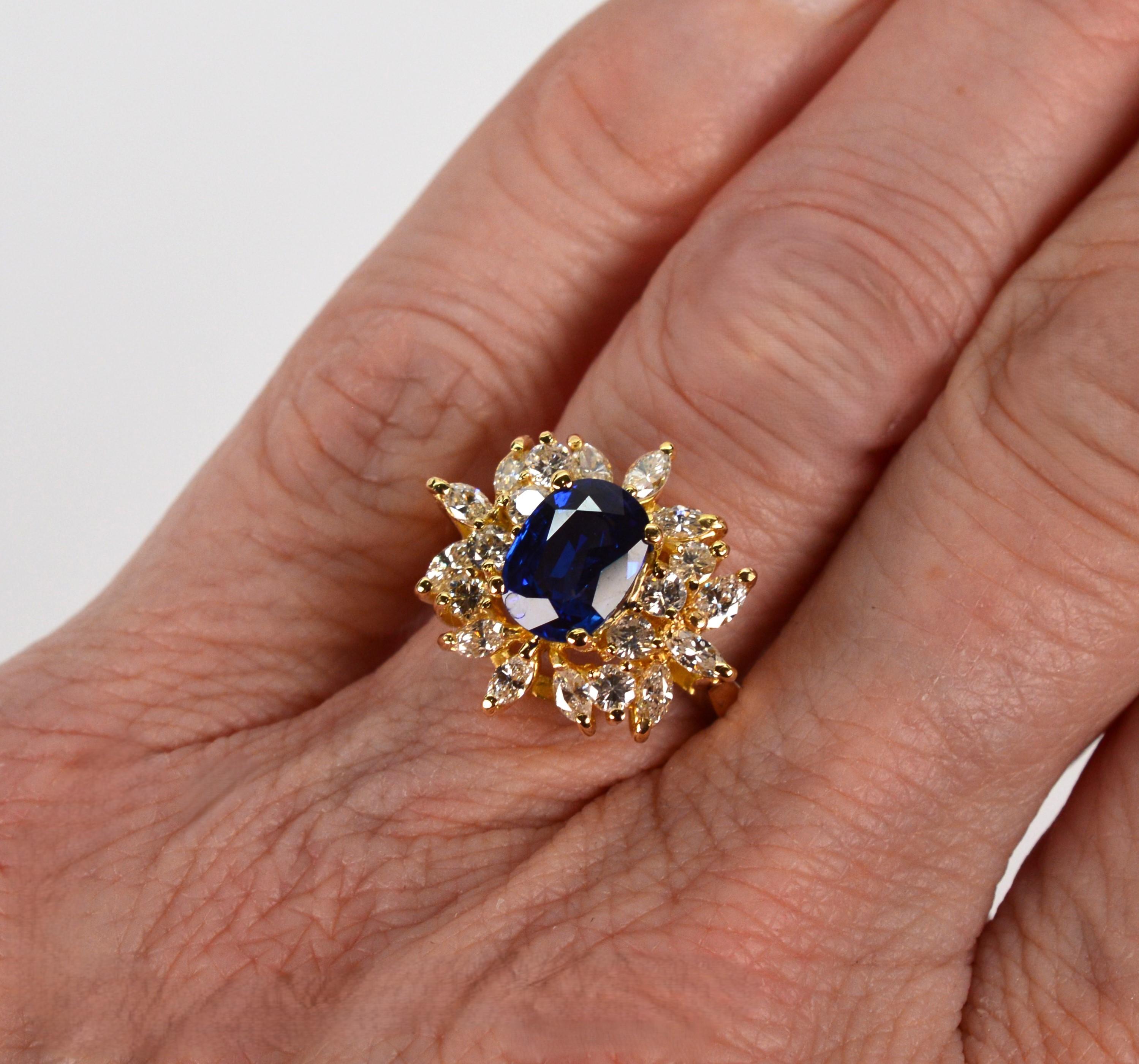 Verlobungsring aus 18 Karat Gelbgold mit 2,72 Karat Saphir und Diamant mit GAL-Zertifikat im Angebot 3