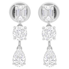 2.72 Carat SI/H Pear Emerald Cut Diamond Earrings 18 Karat White Gold Jewelry