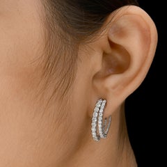 2.72 Carat SI/H Round Brilliant Cut Diamond C Hoop Earrings 14 Karat White Gold