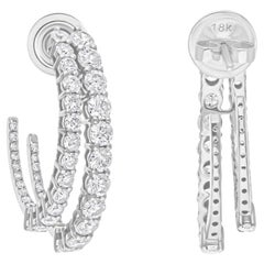 2.72 Carat SI/H Round Brilliant Cut Diamond C Hoop Earrings 14 Karat White Gold
