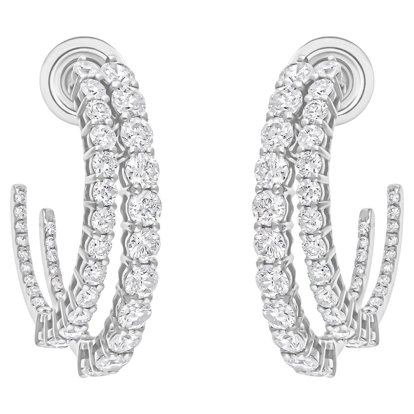 2.72 Carat SI/H Round Brilliant Cut Diamond Hoop Earrings 14 Karat White Gold