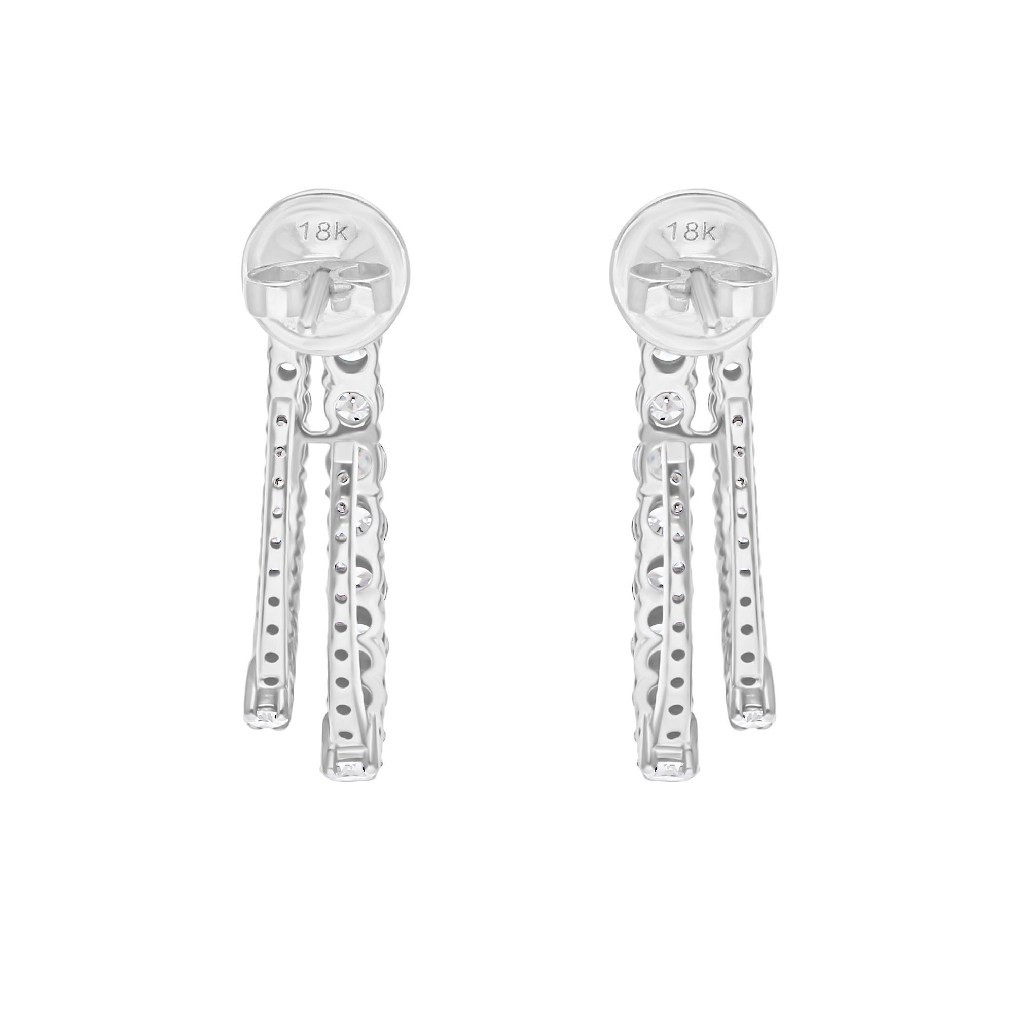 2.72 Carat SI/H Round Brilliant Cut Diamond Hoop Earrings 18 Karat White Gold In New Condition For Sale In Diera, Dubai