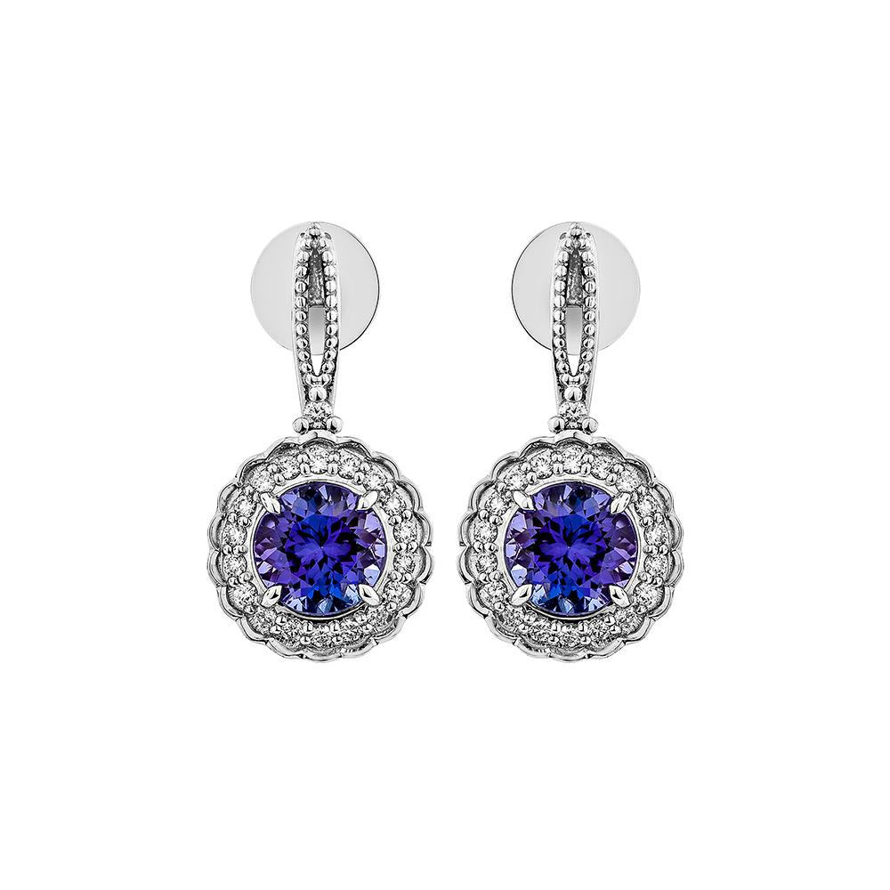 Contemporary 2.72 Carat Tanzanite Drop Earrings in 18Karat White Gold with Diamond. For Sale