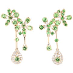 2.72 Carat Tsavorite Diamond 14 Karat Yellow Gold Earrings