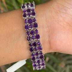 27.2 Carat Wide Purple Amethyst Tennis Gemstone Bracelet in 925 Silver for Her