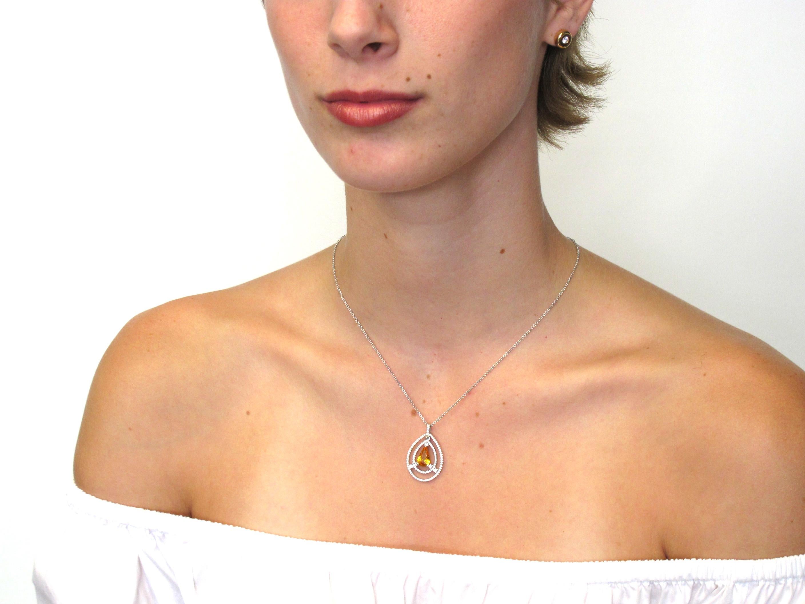 Women's Yellow Sapphire and Floating Diamond Halo Pendant in Yellow Gold with Chain