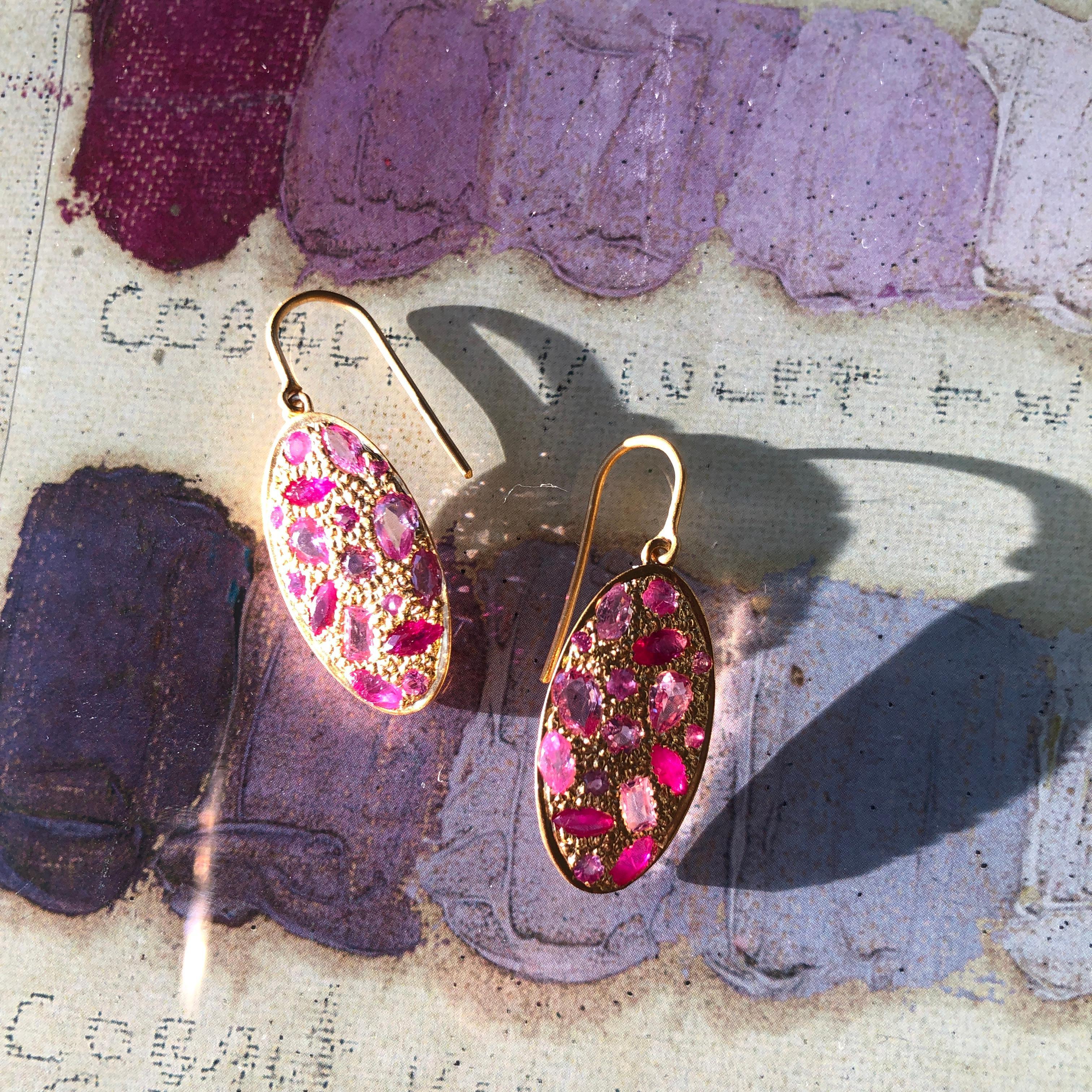 Artist 2.72 Carat Pink Sapphire Gold Oval Earrings by Lauren Harper