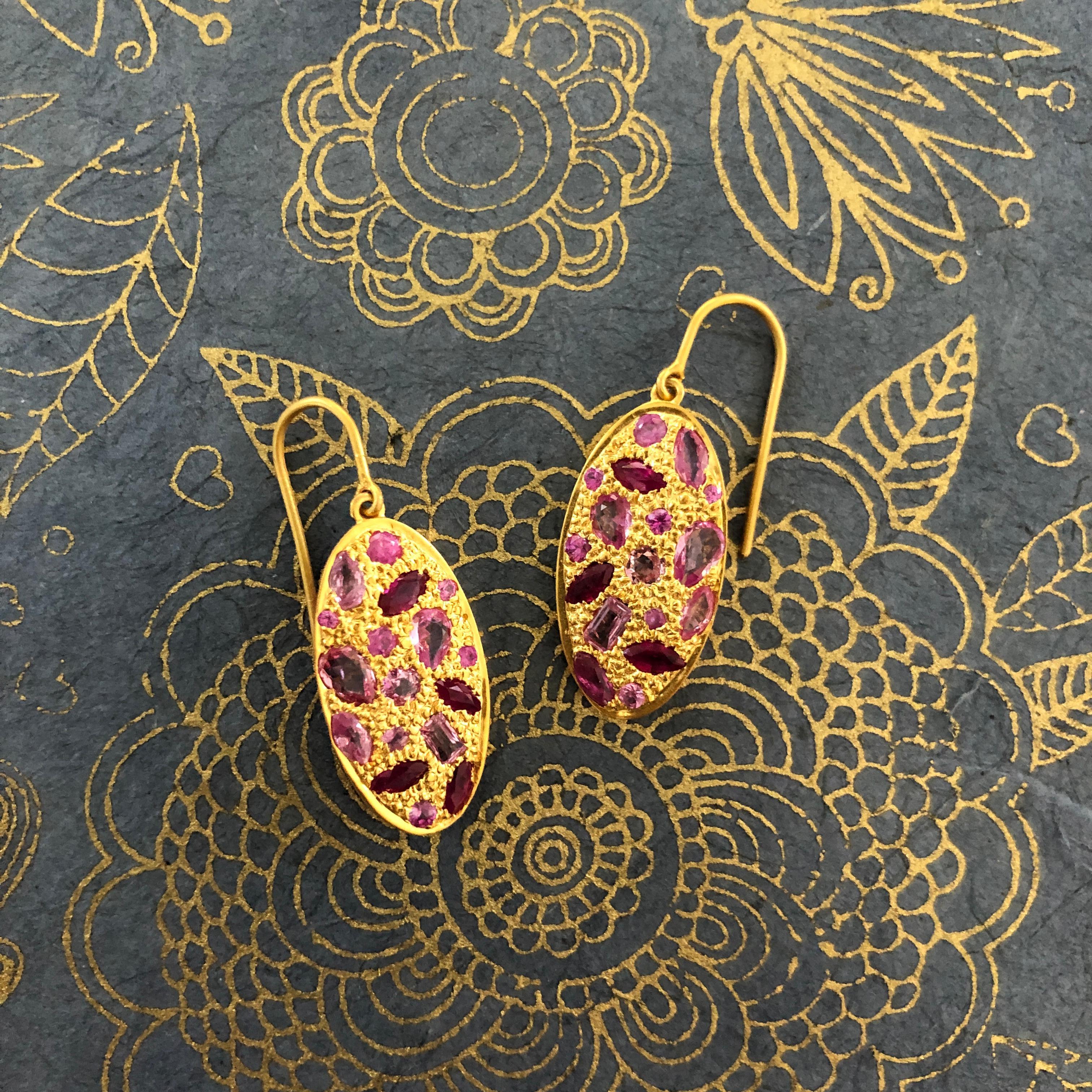 2.72 Carat Pink Sapphire Gold Oval Earrings by Lauren Harper 2