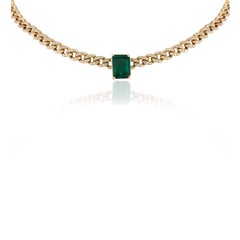 Statement Emerald Diamond Choker Necklace in 18k Solid Yellow Gold for Women