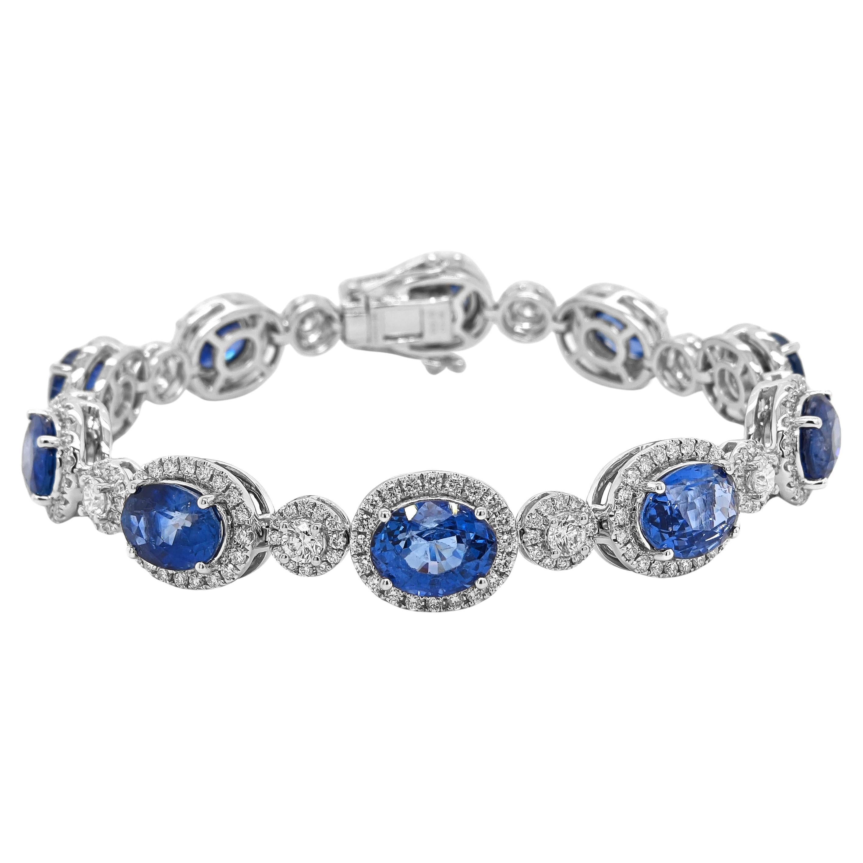 27.20 Carat Sapphire White Diamond White Gold Bracelet