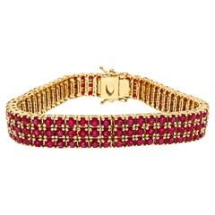 27.20 Ct Ruby Tennis Bracelet Three Line Ruby Tennis Bracelet 14K Gold Bracelet