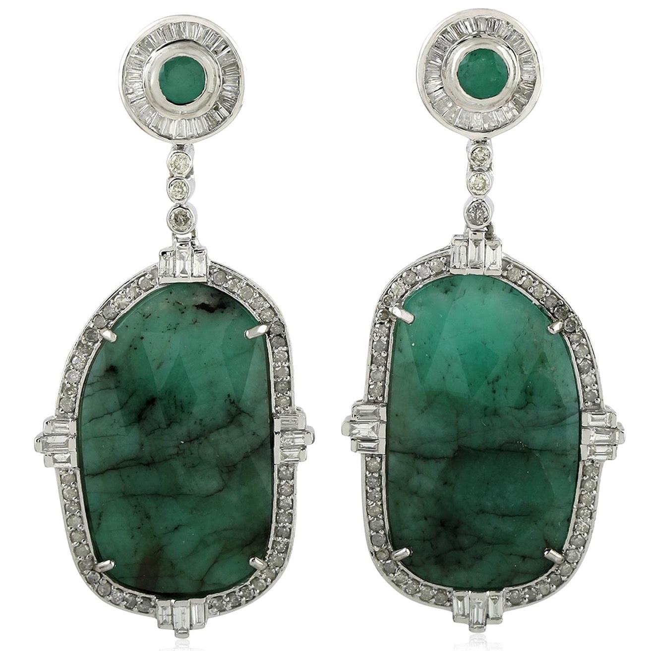 27.25 Carat Emerald Diamond Earrings For Sale