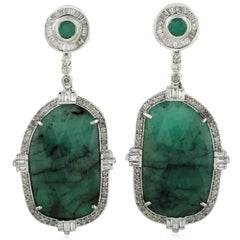 27.25 Carat Emerald Diamond Earrings