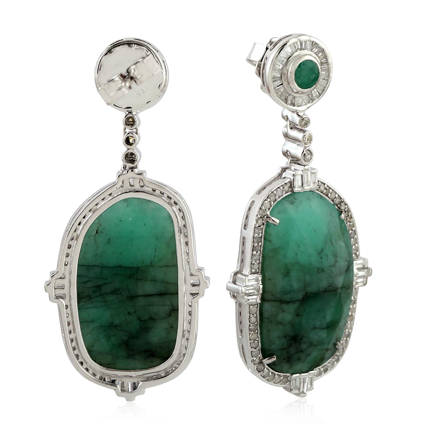 Artisan 27.25 Carat Emerald Diamond Earrings For Sale