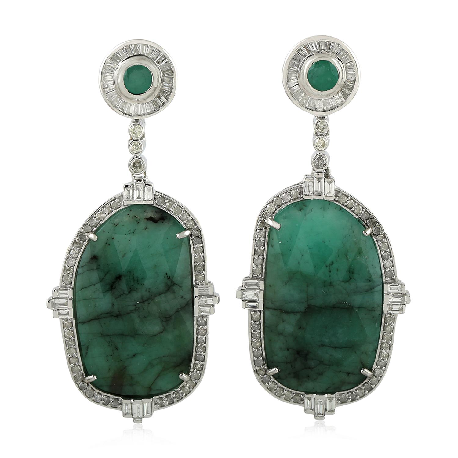 Mixed Cut 27.25 Carat Emerald Diamond Earrings For Sale