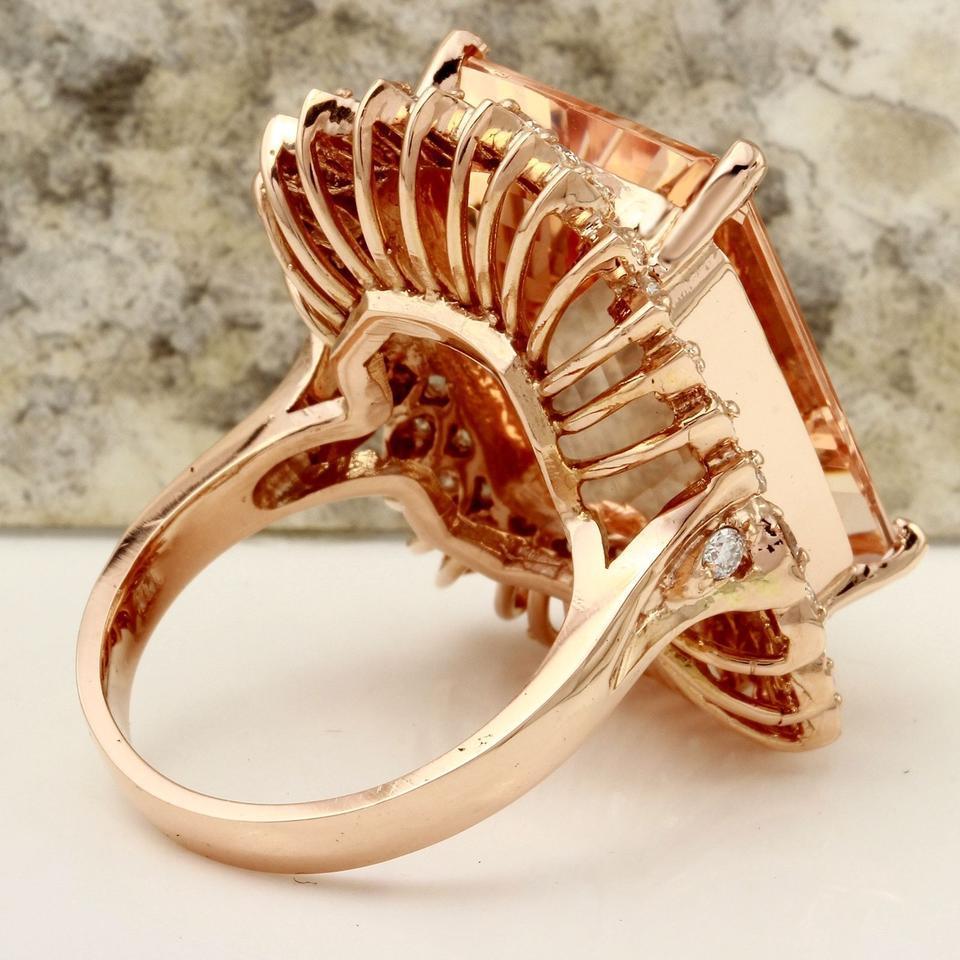 Rose Cut 27.25 Carat Exquisite Natural Peach Morganite and Diamond 14K Solid Rose Gold For Sale