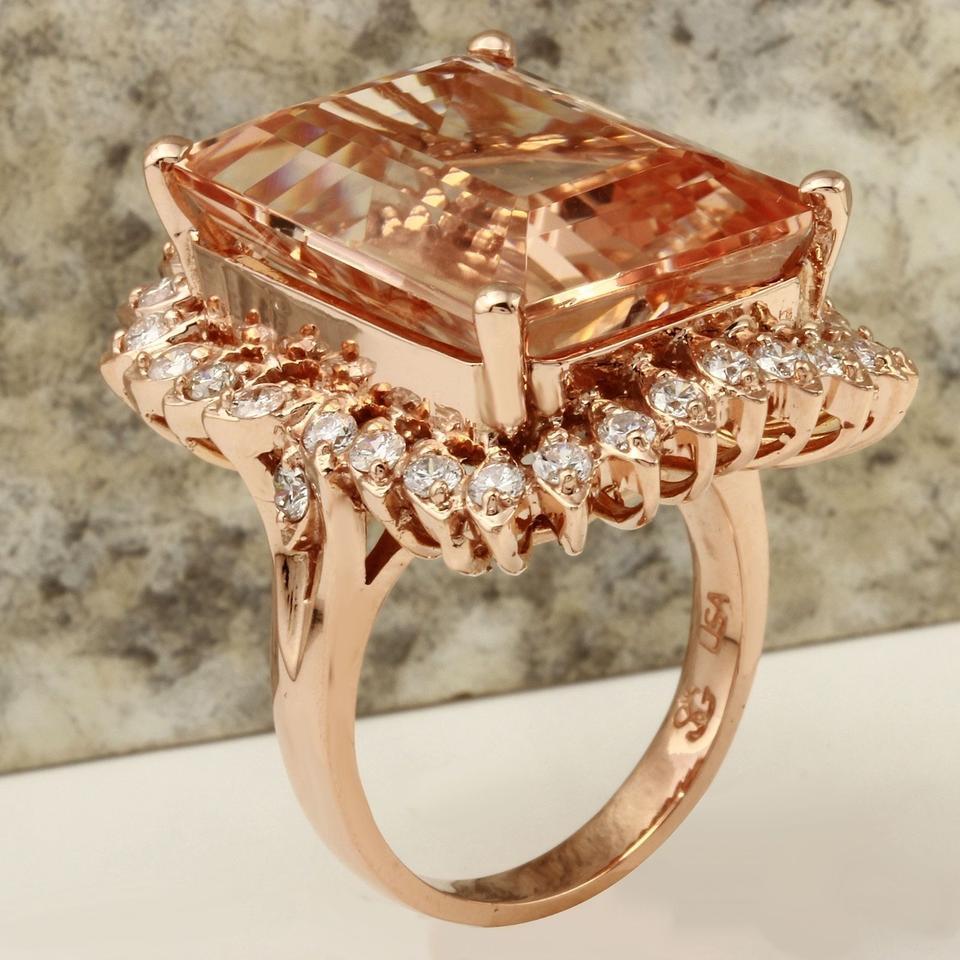 Women's 27.25 Carat Exquisite Natural Peach Morganite and Diamond 14K Solid Rose Gold For Sale
