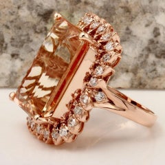 27.25 Carat Natural Morganite and Diamond 14 Karat Solid Rose Gold Ring