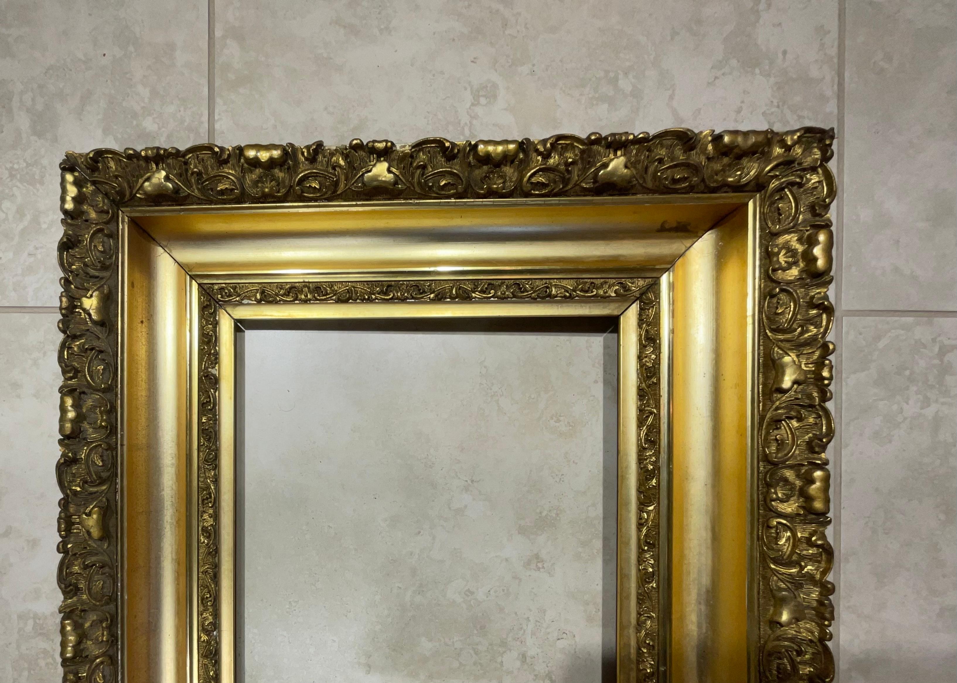 Beautiful gold leaf antique wood frame. Measures: 27”.25 x 19”.5.