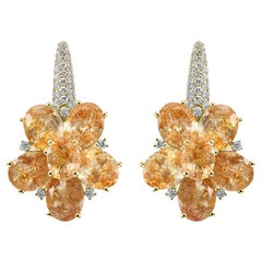 Pendientes de moda de oro amarillo de 14 quilates con diamantes blancos y ovalados Sunstone de 27,26 quilates