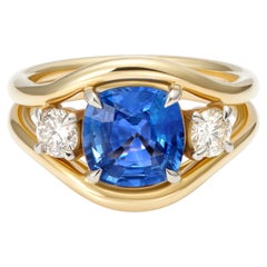 2.72ct Blue Sapphire and Diamond 3 Stone Ring