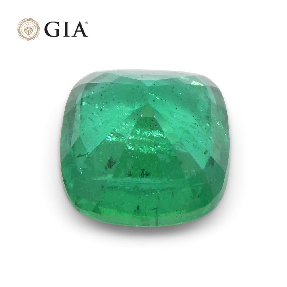 2.72ct Cushion Green Emerald GIA Certified Zambia 8