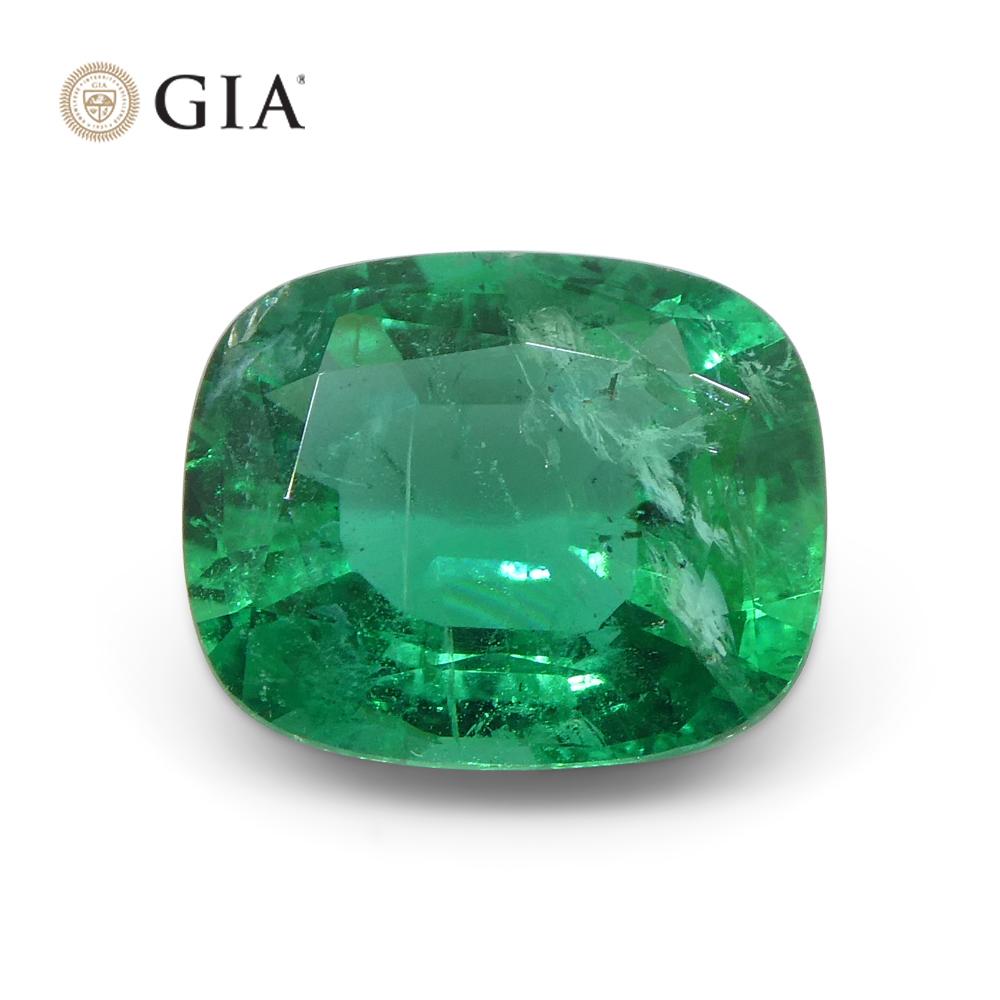 Cushion Cut 2.72ct Cushion Green Emerald GIA Certified Zambia