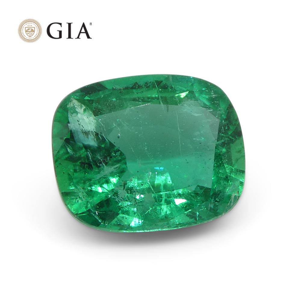 Women's or Men's 2.72ct Cushion Green Emerald GIA Certified Zambia