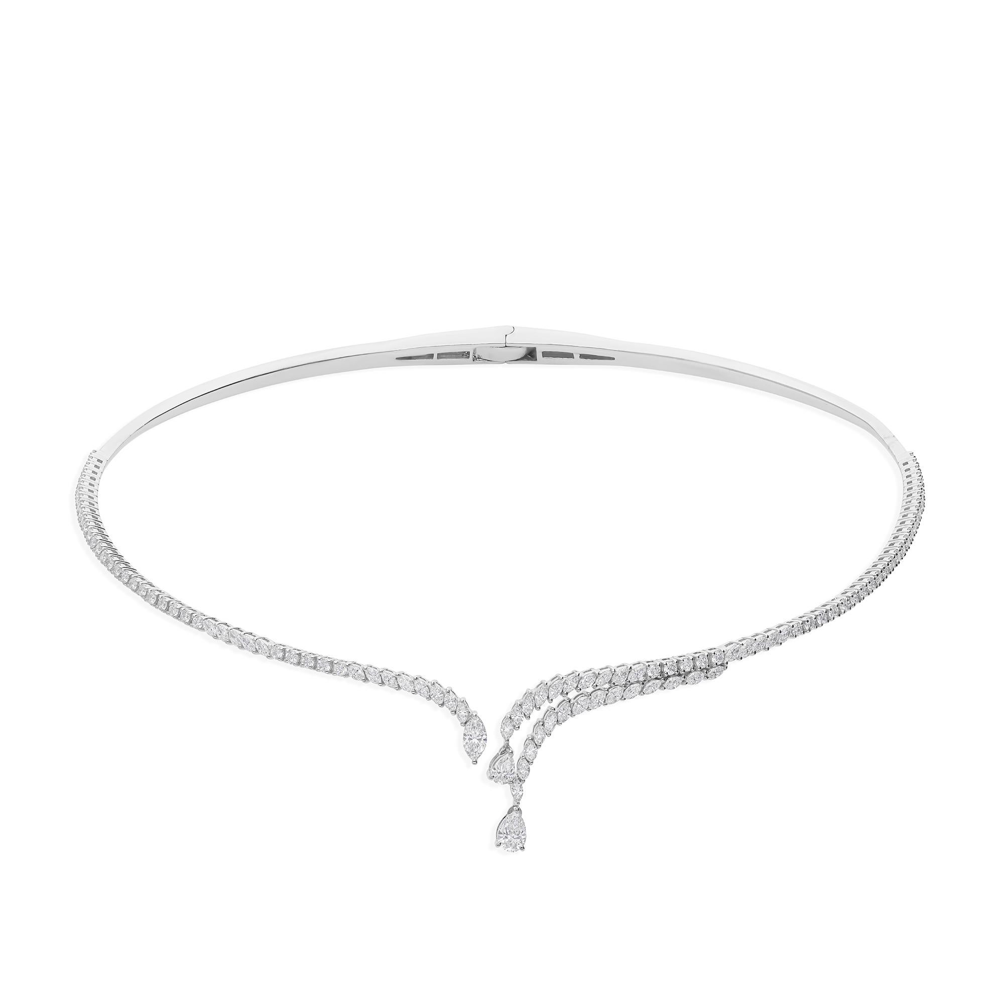 Collana Choker Torque con diamanti naturali da 2,72 carati in oro bianco 14 carati per il fidanzamento