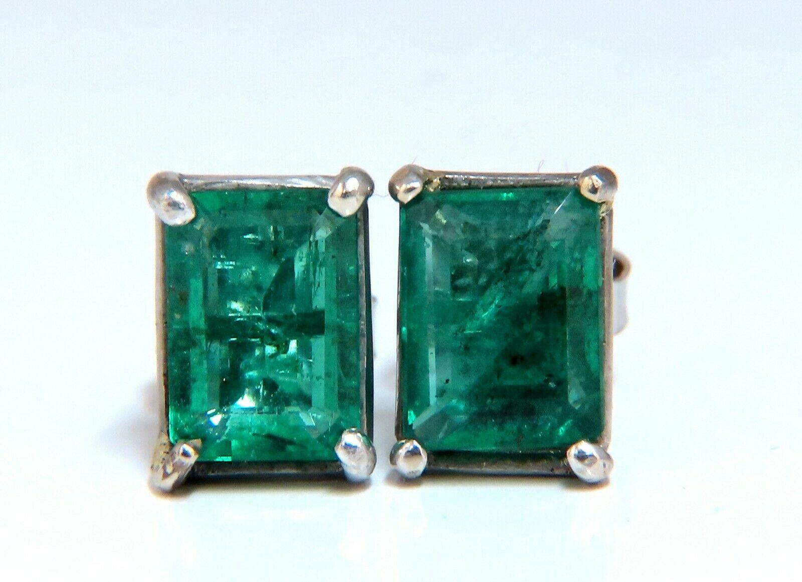 Emerald Cut 2.72 Carat Natural Green Emeralds Stud Earrings 14 Karat
