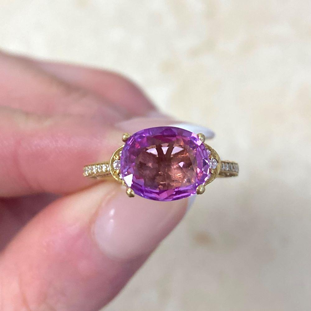 2.72ct Oval Cut Natural Pink Sapphire Engagement Ring, 18k Yellow Gold 5