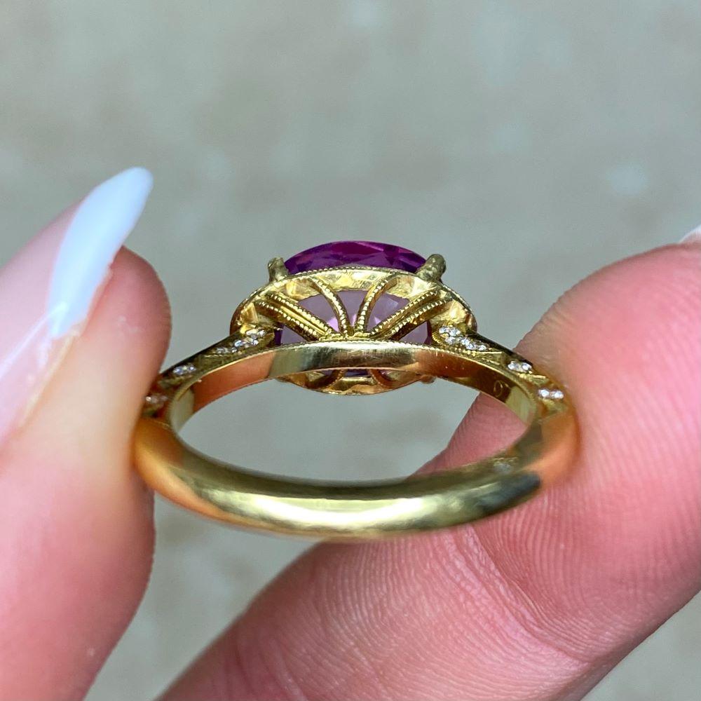 2.72ct Oval Cut Natural Pink Sapphire Engagement Ring, 18k Yellow Gold 6