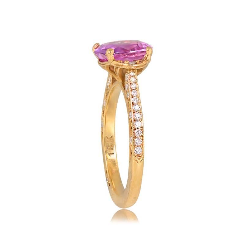 Art Deco 2.72ct Oval Cut Natural Pink Sapphire Engagement Ring, 18k Yellow Gold