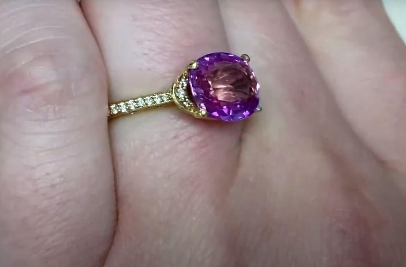 2.72ct Oval Cut Natural Pink Sapphire Engagement Ring, 18k Yellow Gold 1