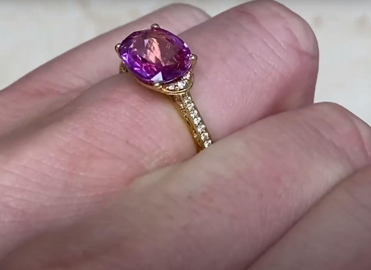 2.72ct Oval Cut Natural Pink Sapphire Engagement Ring, 18k Yellow Gold 2