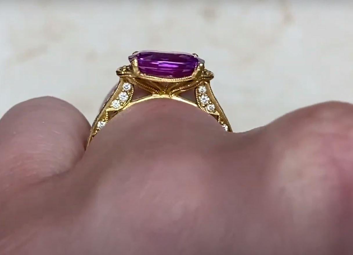2.72ct Oval Cut Natural Pink Sapphire Engagement Ring, 18k Yellow Gold 3