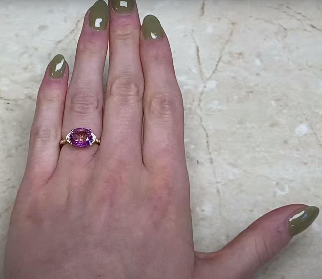2.72ct Oval Cut Natural Pink Sapphire Engagement Ring, 18k Yellow Gold 4