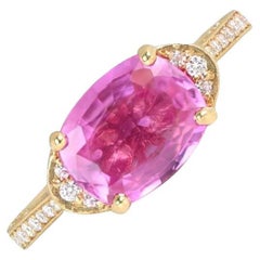 2.72ct Oval Cut Natural Pink Sapphire Engagement Ring, 18k Yellow Gold