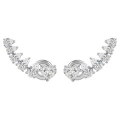2.72Ct Pear & Heart Cut Natural Diamond Climber Earrings 18K White Gold