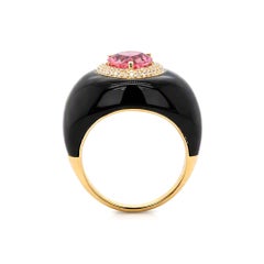 Anello a cupola con tormalina a forma di pera da 2,72 carati, diamanti e onice, in oro giallo 14 carati - Fei Liu