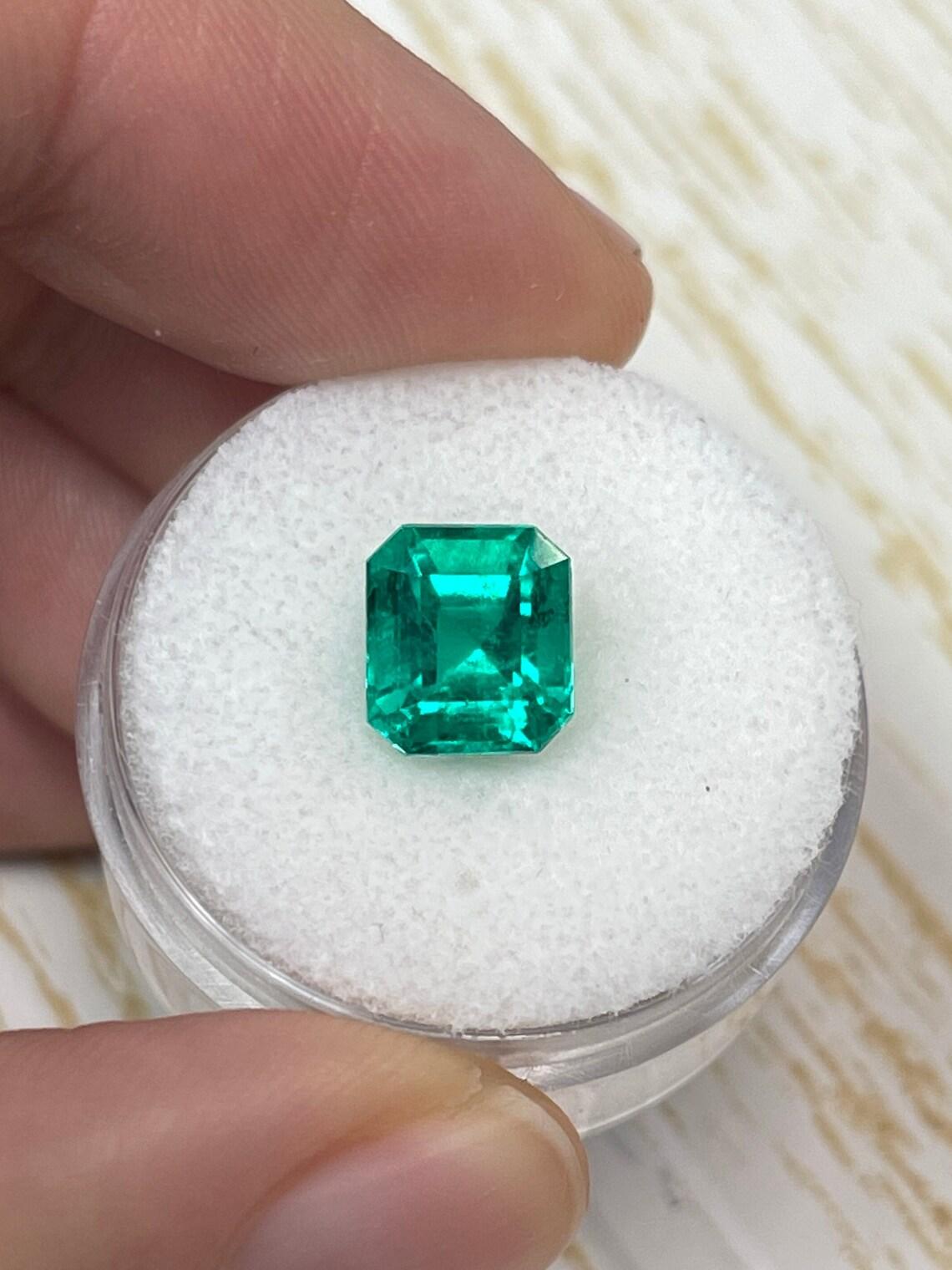 Stone: Emerald
Weight: 2.72-carats
Shape: Emerald Cut
Clarity: Transparent
Luster: Excellent
Color: Vivid Muzo Green
Measurements: 8.46mm x 7.58mm x 6.56mm
Geographic Origin: Colombia
Treatment: Natural, Oiling

Notes: A Colombian emerald, akin to a