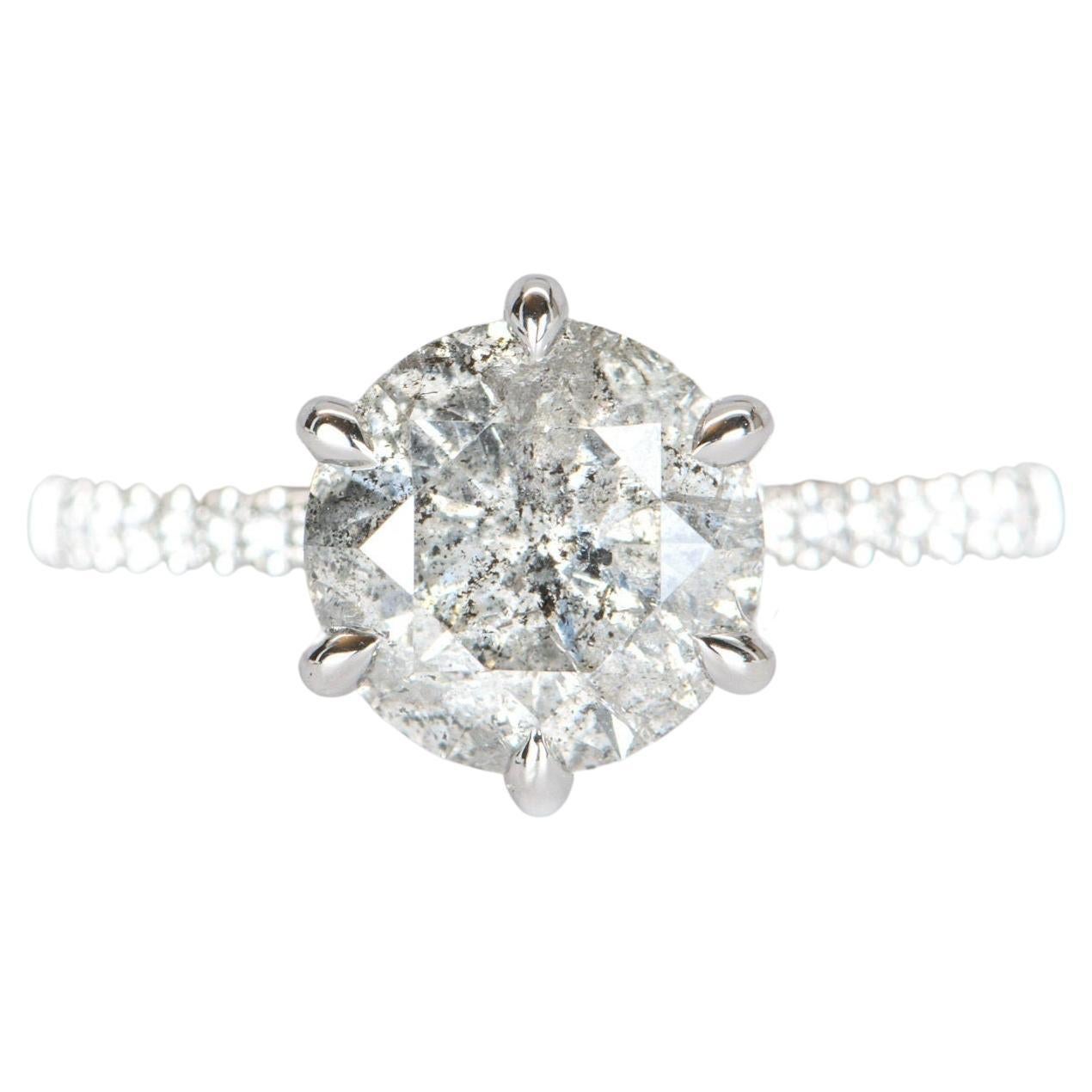 2.72ct Salt and Pepper Diamond Hidden Halo 14K White Gold Engagement Ring R6286