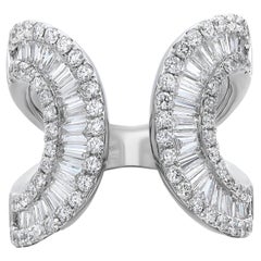 2.72cttw Baguette & Round Cut Diamond Wide Open Band Ring 18k White Gold