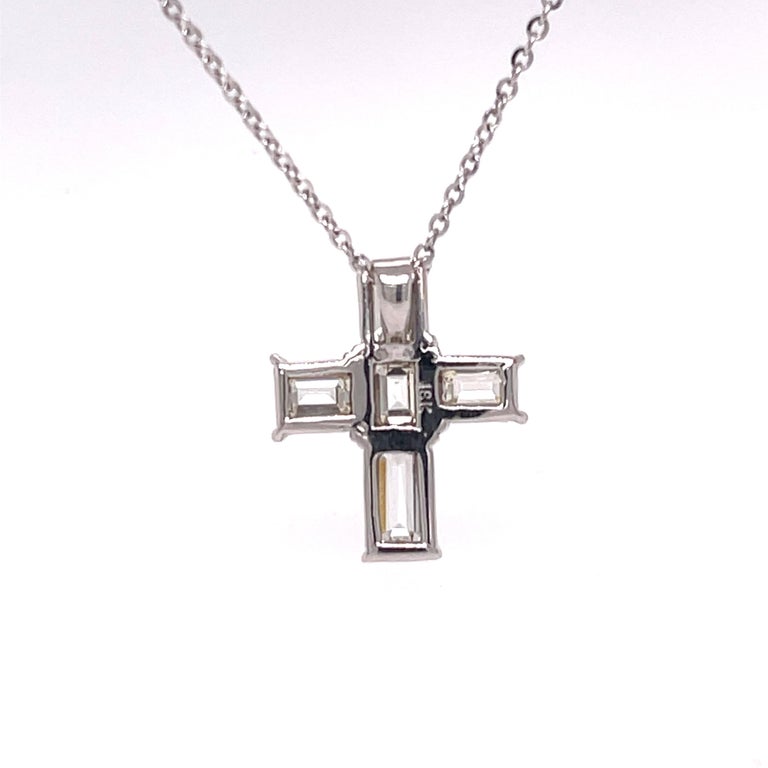 2.72CTW Emerald Cut Diamond Cross Necklace In Good Condition For Sale In Dallas, TX