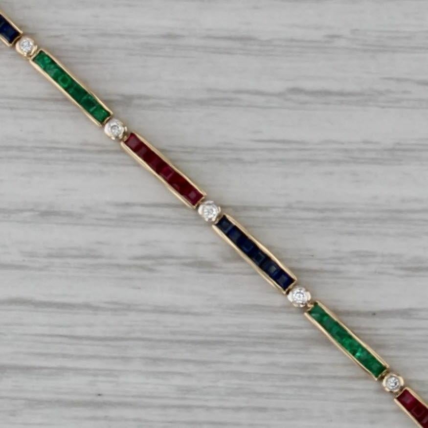 Square Cut 2.72ctw Gemstone Tennis Bracelet 18k Gold Diamond Emerald Sapphire Ruby 6.75