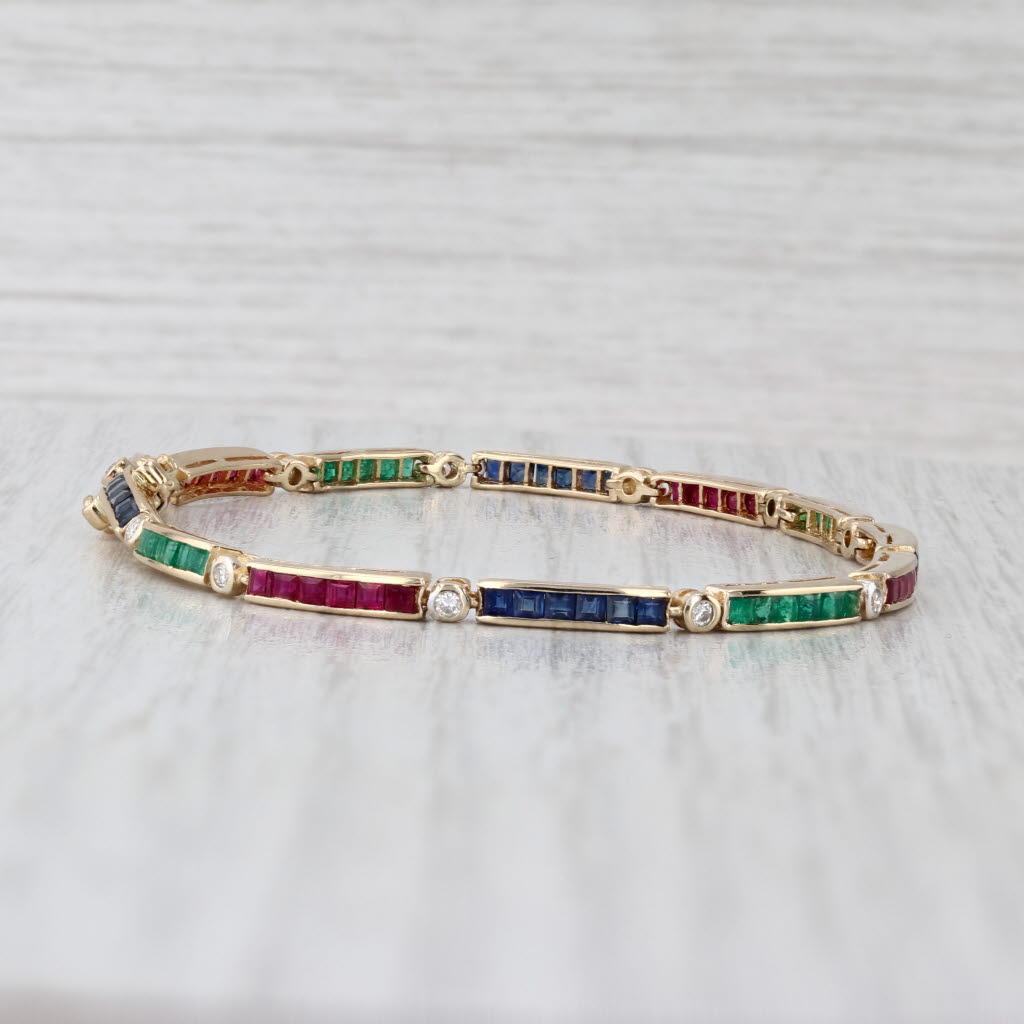 2.72ctw Gemstone Tennis Bracelet 18k Gold Diamond Emerald Sapphire Ruby 6.75