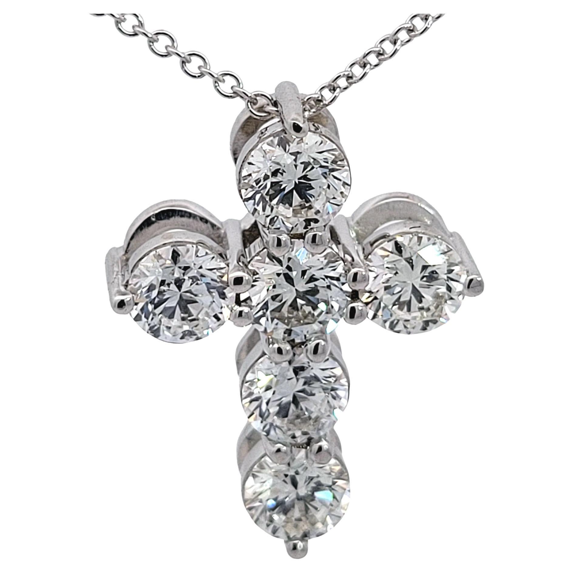 2.73 Carat, 14 Karat White Gold Diamond Cross Pendant