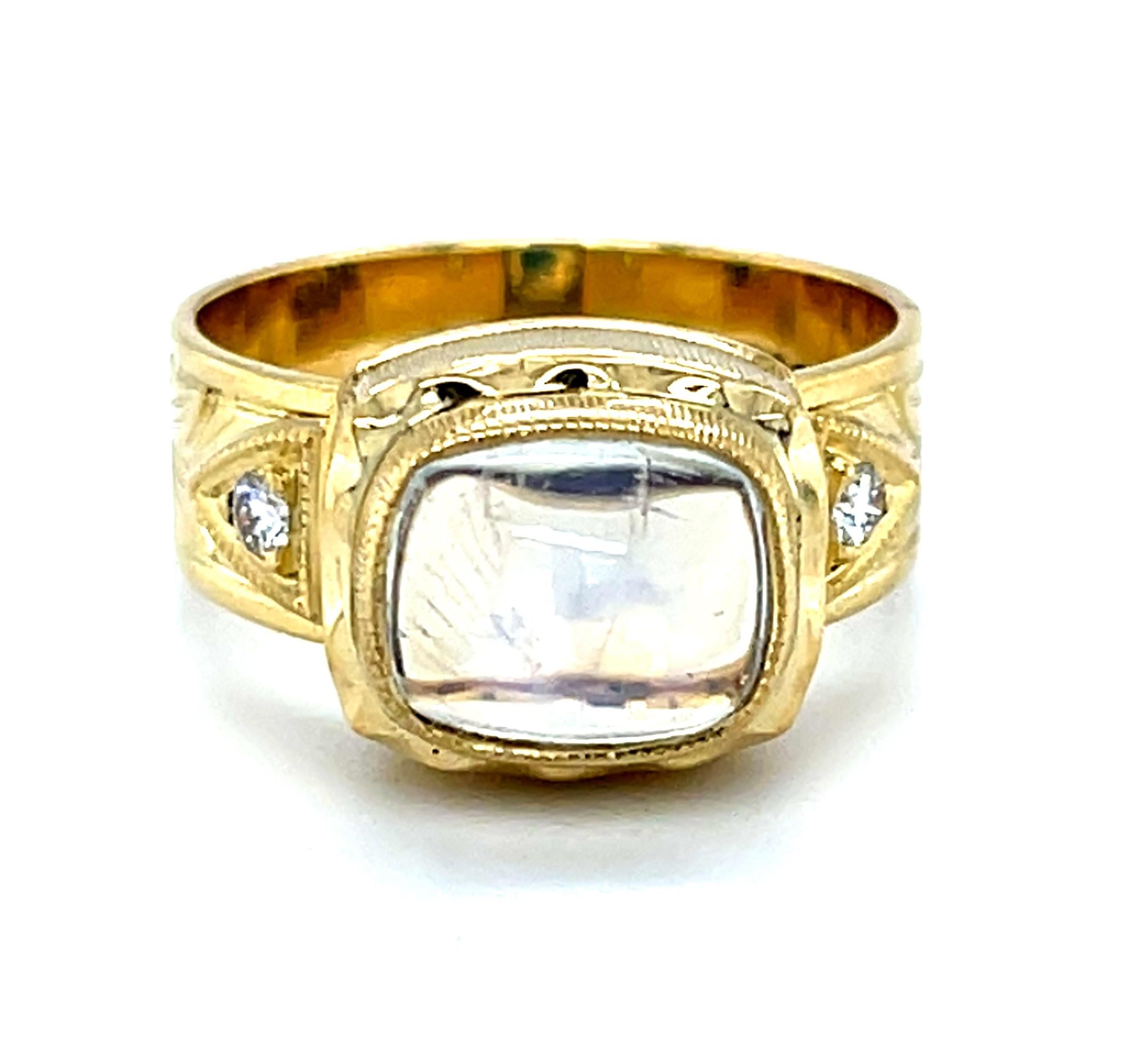 Artisan Bague artisanale en or jaune 18 carats de 2,73 carats de pierre de lune bleue et diamant en vente