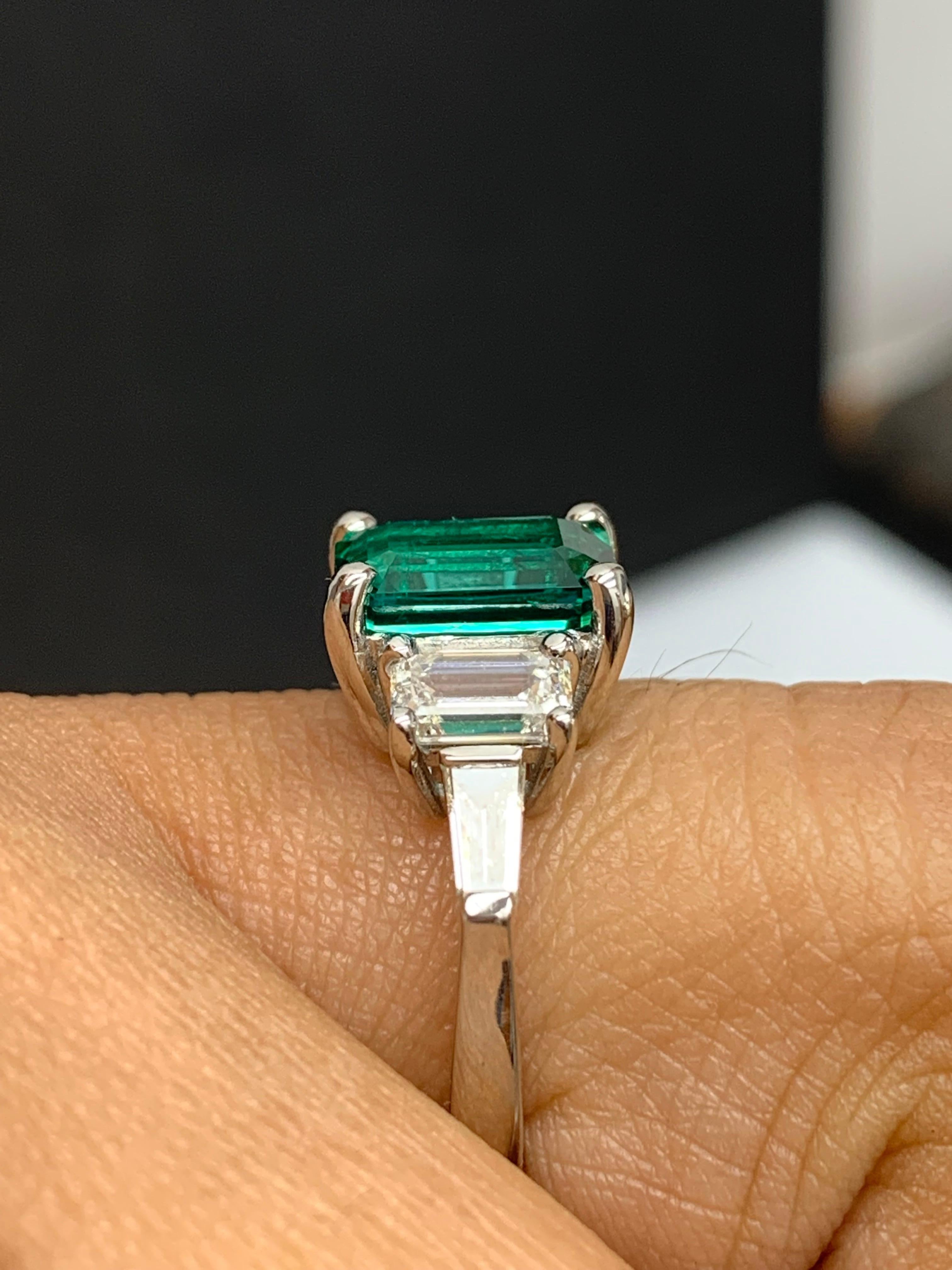 2.73 Carat Emerald Cut Emerald & Diamond Five-Stone Engagement Ring in Platinum For Sale 4