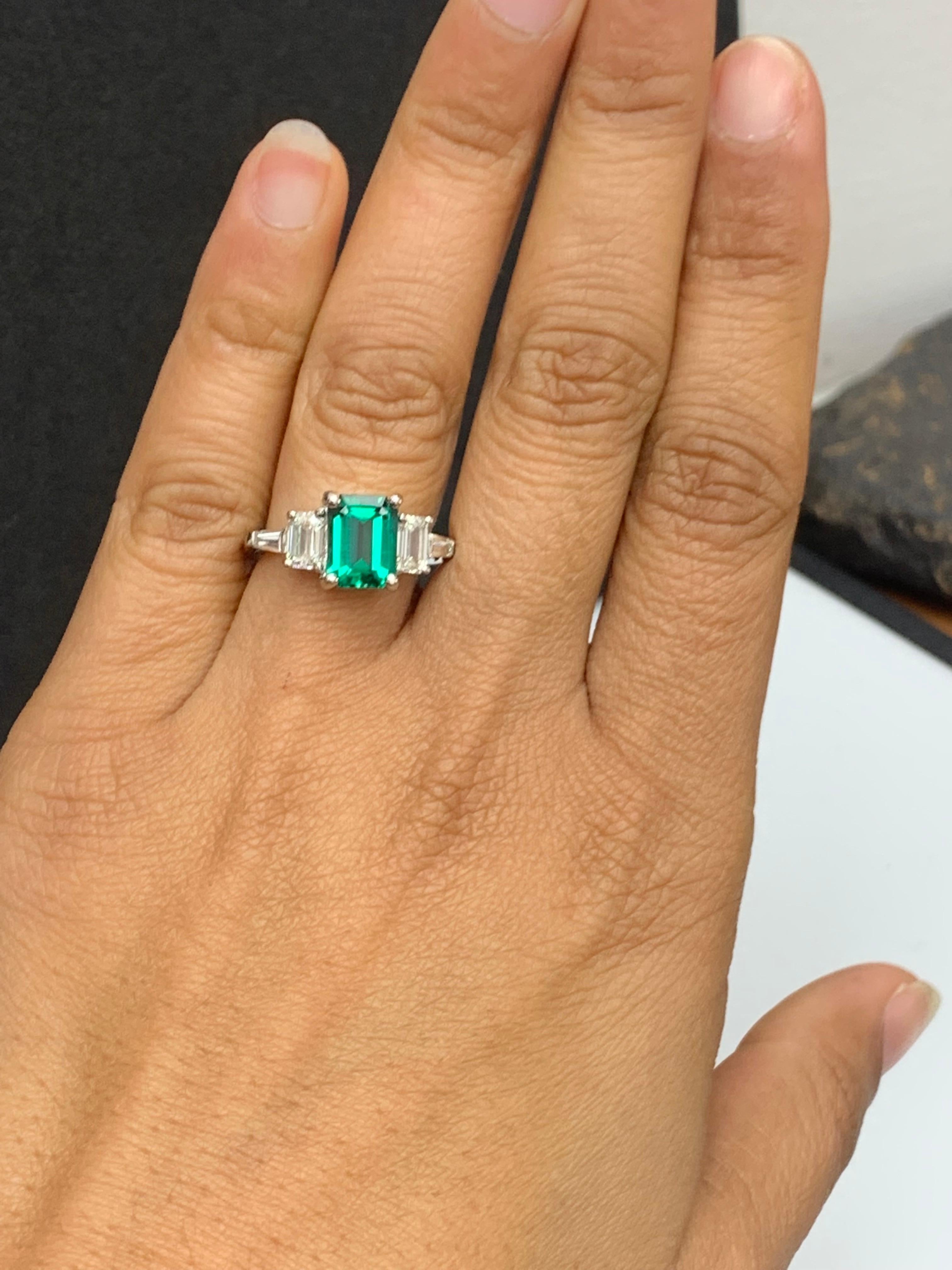 2.73 Carat Emerald Cut Emerald & Diamond Five-Stone Engagement Ring in Platinum For Sale 5